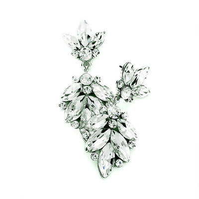 Elegant Rosa Crystal Marquise Ornate Floral Evening Earrings Special Occasion, ideal for parties, events, holidays, pair these post back earrings with any ensemble for a polished look. Size: 1" X 2". Post Back