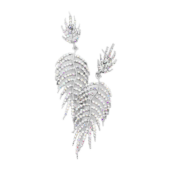 AB Crystal Rhinestone Leaf Drop Evening Earrings, ideal for parties, events, holidays, pair these stud earrings with any ensemble for a polished look. The perfect set of sparkling earrings adds a sophisticated & stylish glow to any outfit. Perfect Birthday Gift, Anniversary Gift, Mother's Day Gift, Graduation Gift, Bridal Jewelry, Bridesmaid, Prom Jewelry, Wedding.