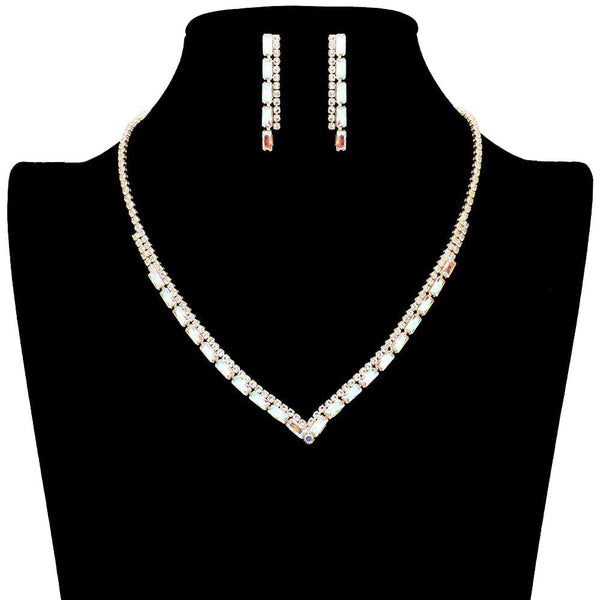 AB Gold Rectangle Stone Accented Rhinestone Necklace, Beautifully crafted design adds a gorgeous glow to any outfit. Jewelry that fits your lifestyle! stunning necklace will sparkle all night long making you shine out like a diamond. perfect for a night out on the town or a black tie party, Perfect Gift, Birthday, Anniversary, Prom, Mother's Day Gift, Thank you Gift.
