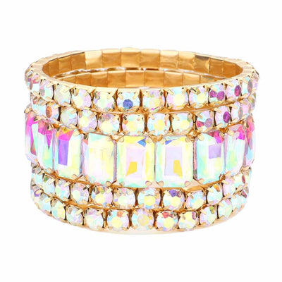 AB Gold 5PCS Rectangle Round Stone Stretch Multi Layered Bracelets, Add this 5 piece multi layered bracelet to light up any outfit, feel absolutely flawless. perfectly lightweight for all-day wear, coordinate with any ensemble from business casual to everyday wear, put on a pop of color to complete your ensemble. Awesome gift idea for birthday, Anniversary, Valentine’s Day or any special occasion.