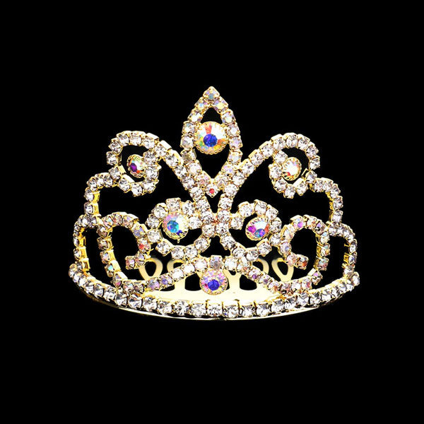 AB Gold Crystal Rhinestone Pave Princess Mini Tiara, this princess mini tiara is made of rhinestone crystal; Easy wear, sturdy and non-breakable headgear. The mini hair accessory is really beautiful, Pretty and lightweight. Makes You More Eye-catching at events and wherever you go, embellished glass crystal to keep your hair sparkling all day & all night long. Suitable for Wedding, Engagement, Birthday Party, Any Occasion You Want to Be More Charming.