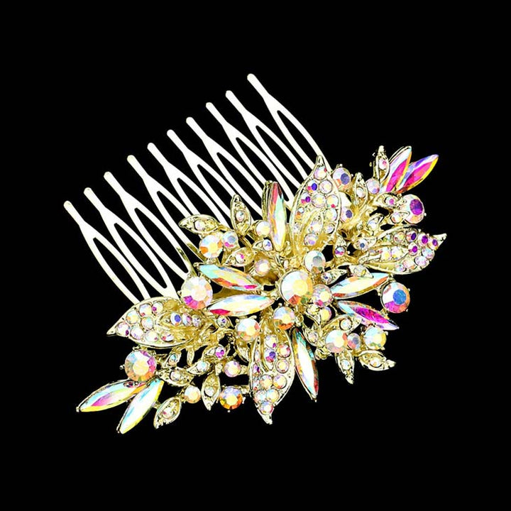 AB Gold Flower Stone Cluster Embellished Hair Comb, amps up your hairstyle with a glamorous look as you are with this flower stone cluster hair comb! Add spectacular sparkle into your hair that brightens your moments with joy. Perfect for adding just the right amount of shimmer & shine. It will add a touch of class, beauty, and style to your wedding, prom, and special events.