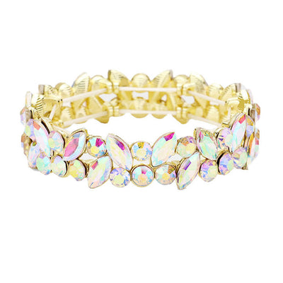 AB Gold Glass Crystal Marquise Stone Cluster Stretch Bracelet, Get ready with these Rhinestone Coil Bracelet, put on a pop of color to complete your ensemble. Perfect for adding just the right amount of shimmer & shine and a touch of class to special events. Perfect Birthday Gift, Anniversary Gift, Mother's Day Gift.