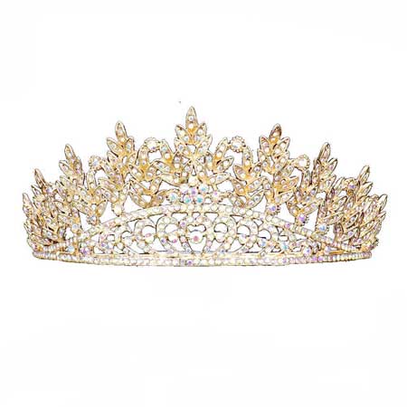 AB Gold  Leaf Rhinestone Crystal Heart Pageant Princess Tiara. Elegant and sparkling, this tiara features rhinestones and an artistic design. Makes You More Eye-catching in the Crowd. Suitable for Wedding, Engagement, Prom, Dinner Party, Birthday Party, Any Occasion You Want to Be More Charming.