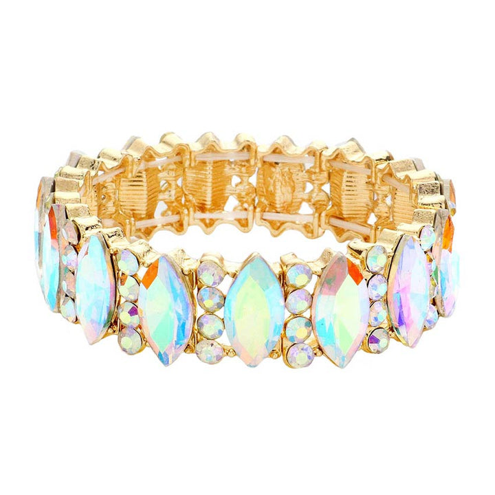 AB Gold Trendy Marquise Stone Accented Stretch Evening Bracelet, Get ready with this stone-accented stretchable Bracelet and put on a pop of color to complete your ensemble. Perfect for adding just the right amount of shimmer & shine and a touch of class to special events. Wear with different outfits to add perfect luxe and class with incomparable beauty. Just what you need to update in your wardrobe. 