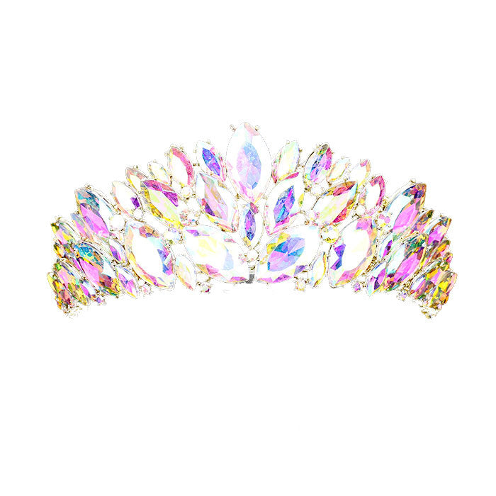 AB Gold Marquise Stone Cluster Vine Pageant Tiara, this tiara features precious stones and an artistic design. Makes You More Eye-catching in the Crowd. Suitable for Wedding, Engagement, Prom, Dinner Party, Birthday Party, Any Occasion You Want to Be More Charming.