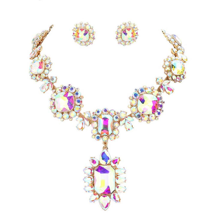 AB Gold Multi Stone Link Evening Necklace is an excellent jewelry set that will sparkle all night long making you shine like a diamond. This stunning jewelry set will make you stand out from the crowd on any special occasion and show your perfect class. Perfect jewelry to enhance your look and for wearing at parties, weddings, date nights, or any special event. 
