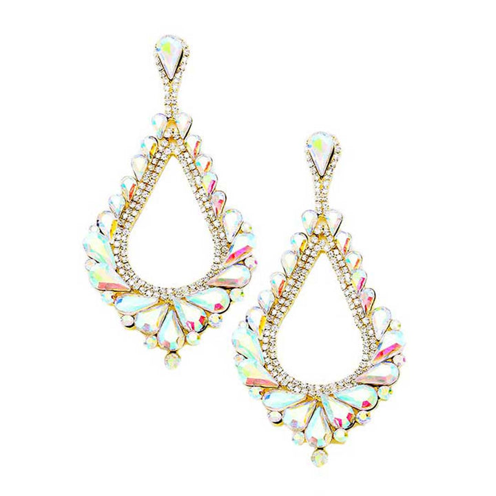 AB Gold Oversized Cut Out Style Cluster Vine Accented Teardrop Statement Dangle Evening Earrings Marquise Special Occasion Earrings; ideal for parties, weddings, graduation, prom, quinceanera, holidays, pair these stud back earrings with any ensemble for a polished look. These earrings pair perfectly with any ensemble from business casual, to night out on the town or a black tie party