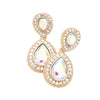 AB Gold Crystal Accent Rhinestone Trim Teardrop Evening Earrings,  the perfect set of sparkling earrings, pair these glitzy studs with any ensemble for a polished & sophisticated look. Ideal for dates, job interview, night out, prom, wedding, sweet 16, Quinceanera, special day. Perfect Gift Birthday, Holiday, Christmas, Valentine's Day, Anniversary, Just Because