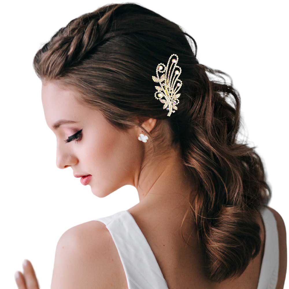 AB Gold Round Stone Accented Hair Comb, amps up your hairstyle with a glamorous look on special occasions with this Accented Hair Comb! Add spectacular sparkle to your hair that brightens your moments with joy. Perfect for adding just the right amount of shimmer & shine. It will add a touch of class to special events.