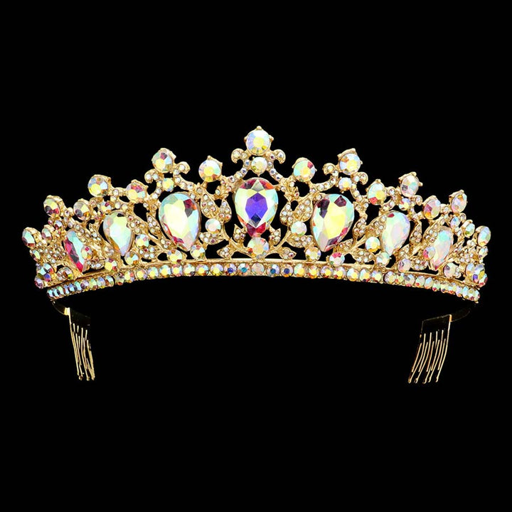 AB Gold Teardrop Stone Accented Princess Tiara, This elegant shining Stone design, makes you more charming. A stunning Teardrop Stone Accented Princess Tiara that can be a perfect Bridal Headpiece. Suitable for Any Occasion You Want to Be More Charming. These are Perfect Birthday Gifts, Anniversary Gifts, and Graduation gifts.