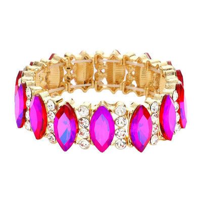 AB Purple Trendy Marquise Stone Accented Stretch Evening Bracelet, Get ready with this stone-accented stretchable Bracelet and put on a pop of color to complete your ensemble. Perfect for adding just the right amount of shimmer & shine and a touch of class to special events. Wear with different outfits to add perfect luxe and class with incomparable beauty. Just what you need to update in your wardrobe.