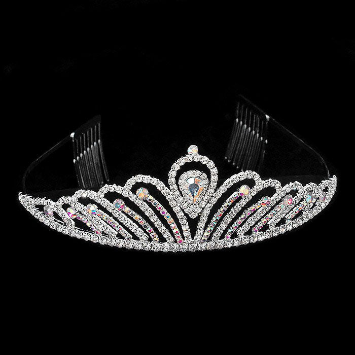 AB Silver Teardrop Accented Royal Crystal Rhinestone Tiara, this tiara features precious crystal rhinestone and an artistic design. Perfect for adding just the right amount of shimmer & shine, will add a touch of class, beauty and style to your special events. Suitable for Wedding, Engagement, Prom, Dinner Party, Birthday Party, Any Occasion You Want to Be More Charming.