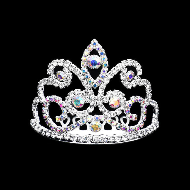 AB Silver Crystal Rhinestone Pave Princess Mini Tiara, this princess mini tiara is made of rhinestone crystal; Easy wear, sturdy and non-breakable headgear. The mini hair accessory is really beautiful, Pretty and lightweight. Makes You More Eye-catching at events and wherever you go, embellished glass crystal to keep your hair sparkling all day & all night long. Suitable for Wedding, Engagement, Birthday Party, Any Occasion You Want to Be More Charming.