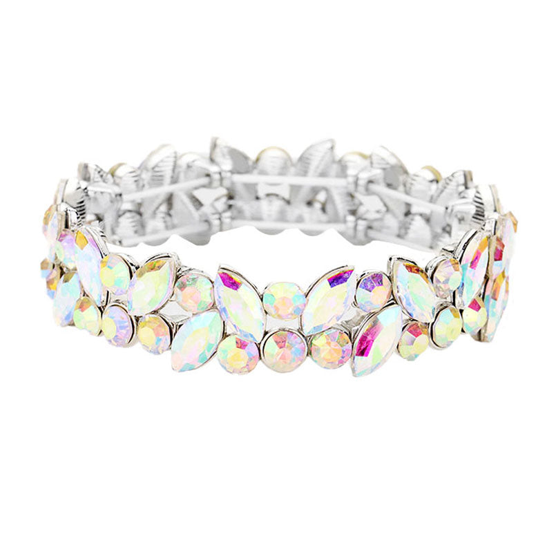 AB Gold Glass Crystal Marquise Stone Cluster Stretch Bracelet, Get ready with these Rhinestone Coil Bracelet, put on a pop of color to complete your ensemble. Perfect for adding just the right amount of shimmer & shine and a touch of class to special events. Perfect Birthday Gift, Anniversary Gift, Mother's Day Gift.