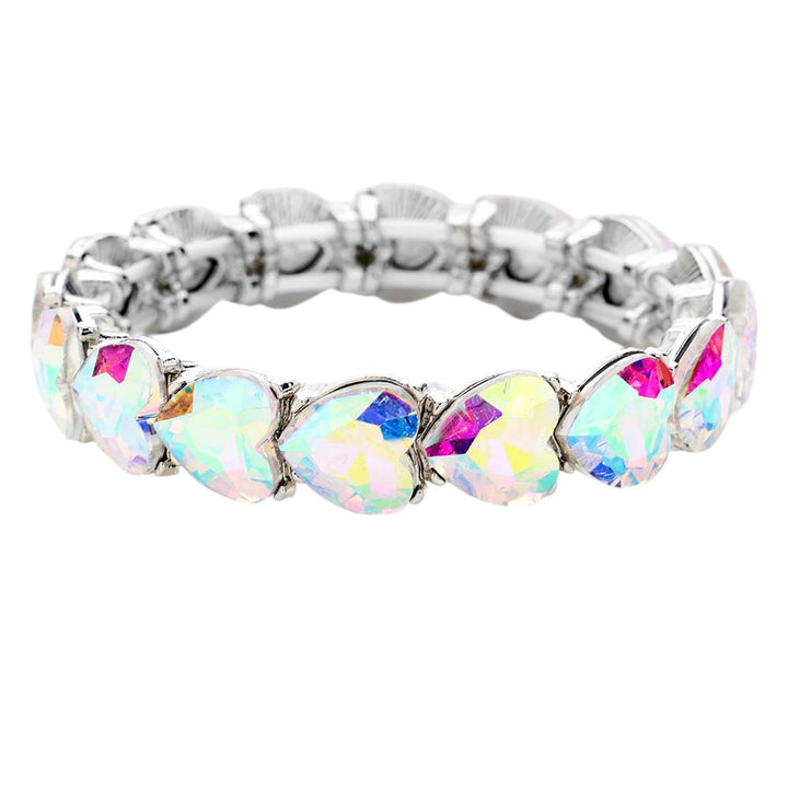 AB-Silver-Heart Crystal Stretch Evening Bracelet, get ready with these crystal stretch Bracelets to receive the best compliments on any special occasion. Put on a pop of color to complete your ensemble and make you stand out on special occasions. Perfect for adding just the right amount of shimmer & shine and a touch of class to special events. 