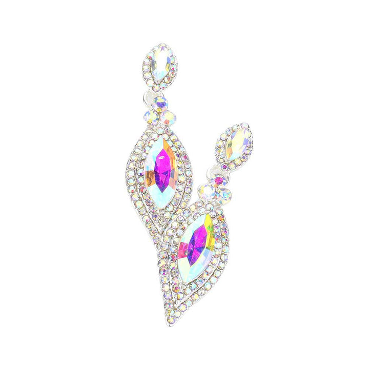 AB Silver Marquise Stone Accented Dangle Evening Earrings, Look like the ultimate fashionista with these Earrings! Add something special to your outfit! Ideal for parties, weddings, graduation, prom, holidays, pair these studs back earrings with any ensemble for a polished look. These earrings pair perfectly with any ensemble from business casual, to night out on the town or a black-tie party.