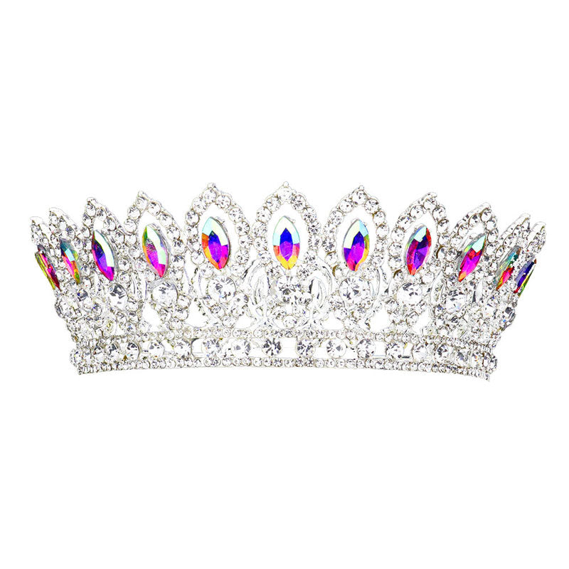 AB Silver Marquise Stone Accented Pageant Crown Tiara, this tiara features precious stones and an artistic design. Makes You More Eye-catching in the Crowd. Suitable for Wedding, Engagement, Prom, Dinner Party, Birthday Party, Any Occasion You Want to Be More Charming.