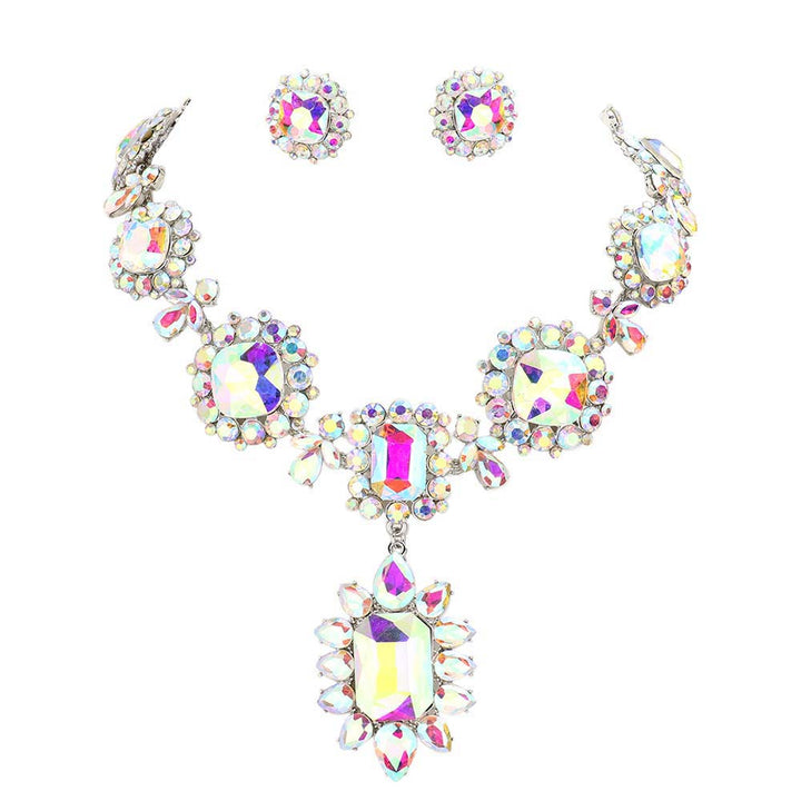 AB Silver Multi Stone Link Evening Necklace is an excellent jewelry set that will sparkle all night long making you shine like a diamond. This stunning jewelry set will make you stand out from the crowd on any special occasion and show your perfect class. Perfect jewelry to enhance your look and for wearing at parties, weddings, date nights, or any special event. 