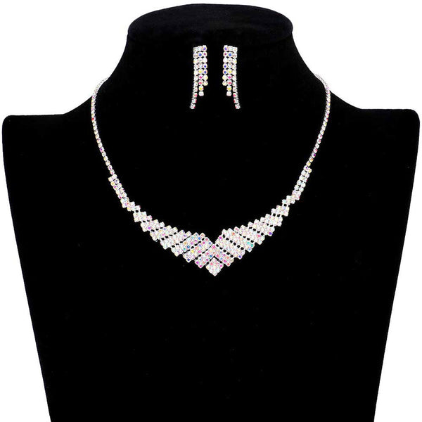 AB Silver Rhinestone Pave Necklace. Get ready with these Pave Necklace, put on a pop of color to complete your ensemble. Perfect for adding just the right amount of shimmer & shine and a touch of class to special events. Perfect Birthday Gift, Anniversary Gift, Mother's Day Gift, Graduation Gift