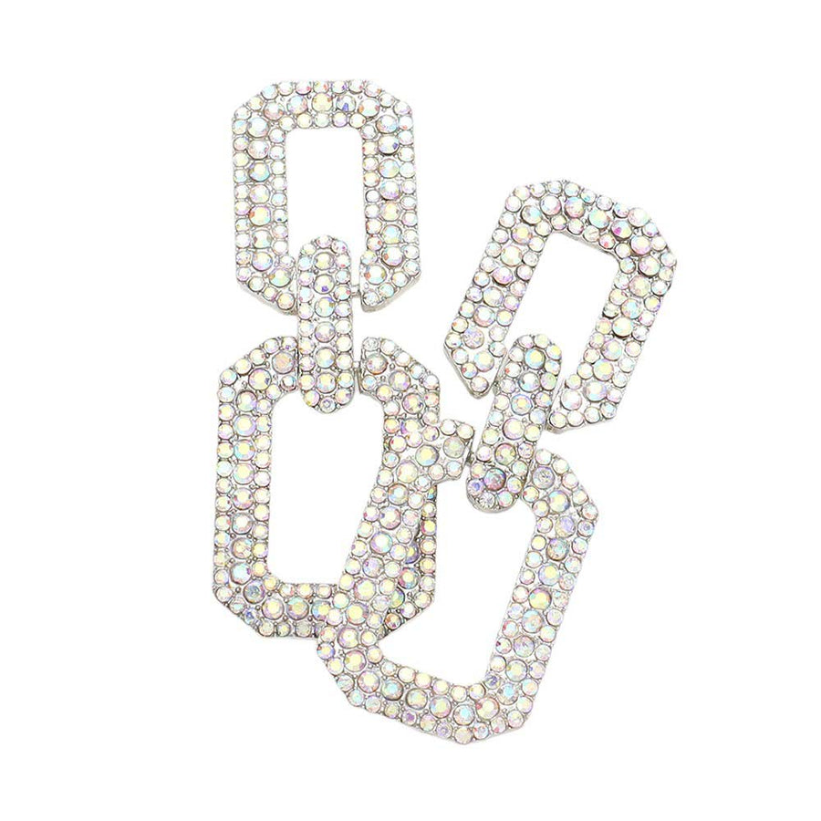 Rhinestone Paved Open Square Link Evening Earrings
