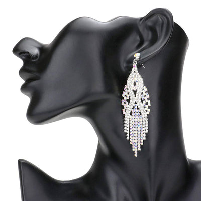 AB Silver Stone Pave Fringe Evening Earrings, feature sleek, chic design for a timeless and sophisticated look. Adorned with beautiful stones, these earrings will add a touch of sparkle and glamour to any ensemble. Perfect for special occasions or everyday wear or making exquisite gift.