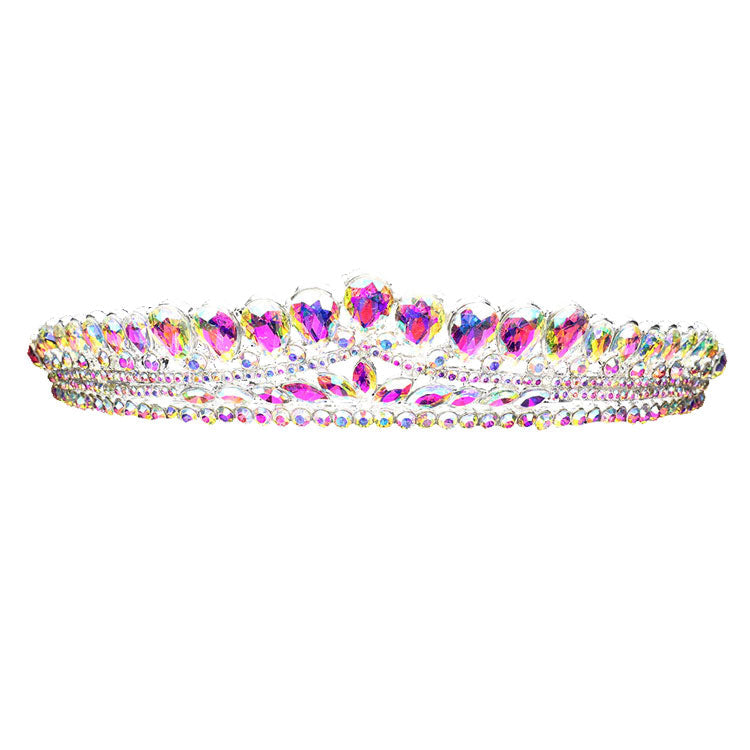 AB Silver Teardrop Cluster Detailed Princess Tiara. Perfect for adding just the right amount of shimmer & shine, will add a touch of class, beauty and style to your wedding, prom, special events, embellished glass crystal to keep your hair sparkling all day & all night long.