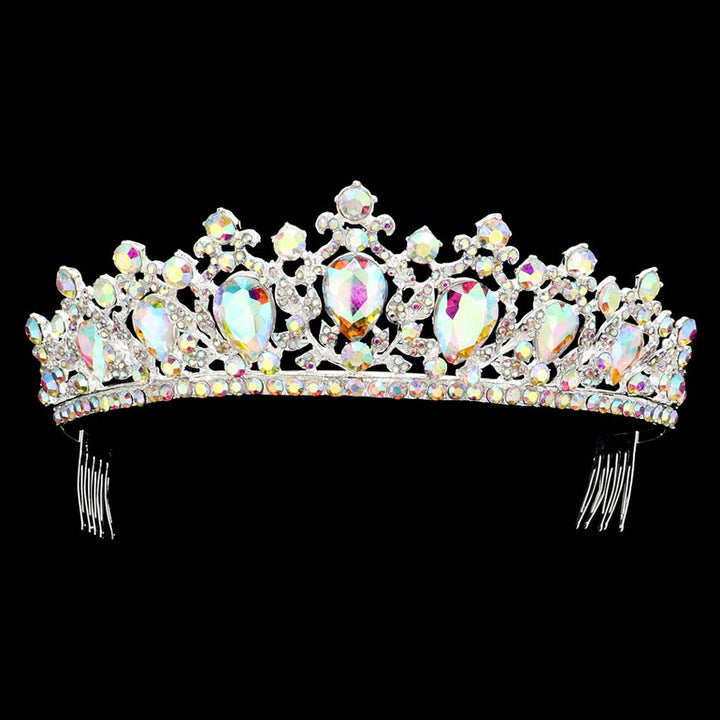 AB Silver Teardrop Stone Accented Princess Tiara, This elegant shining Stone design, makes you more charming. A stunning Teardrop Stone Accented Princess Tiara that can be a perfect Bridal Headpiece. Suitable for Any Occasion You Want to Be More Charming. These are Perfect Birthday Gifts, Anniversary Gifts, and Graduation gifts.