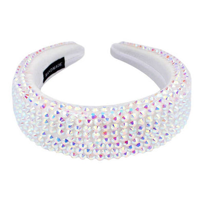 AB Studded Padded Headband, sparkling placed on a wide padded headband making you feel extra glamorous especially when crafted from padded beaded headband . Push back your hair with this pretty plush headband, spice up any plain outfit! Be ready to receive compliments. Be the ultimate trendsetter wearing this chic headband with all your stylish outfits!