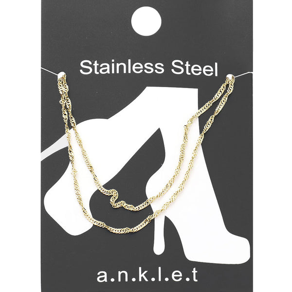 Gold Stainless Steel Metal Chain Double Layered Anklet