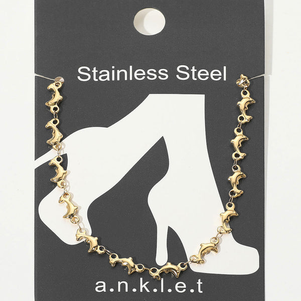 Gold Stainless Steel Dolphin Link Anklet