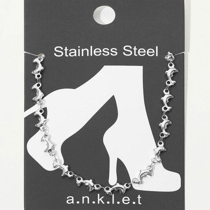 Rhodium Stainless Steel Dolphin Link Anklet