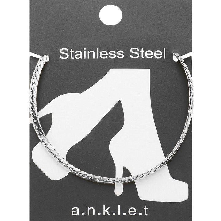 Rhodium Stainless Steel Wheat Link Chain Anklet