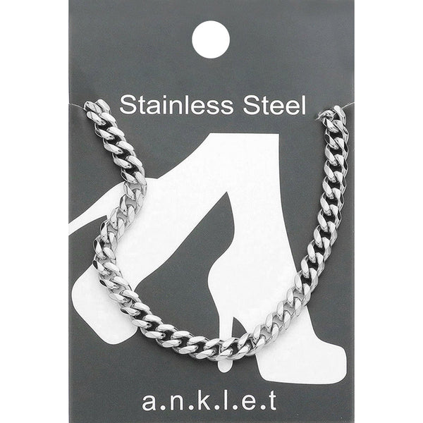 Rhodium Stainless Steel Diamond Cut Cuban Chain Anklet