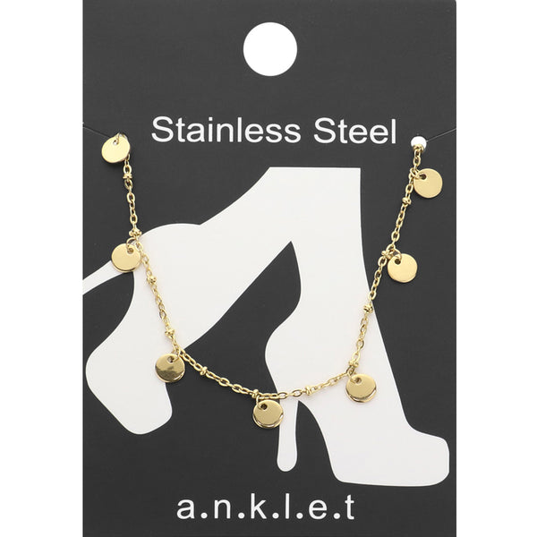 Gold Stainless Steel Disc Charm Station Anklet