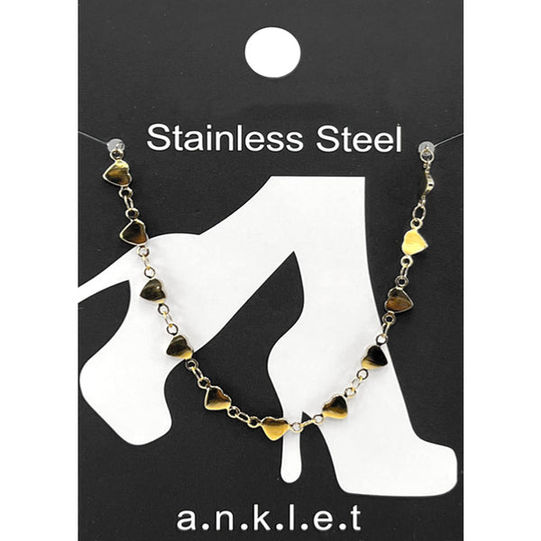 Gold Stainless Steel Heart Link Chain Anklet