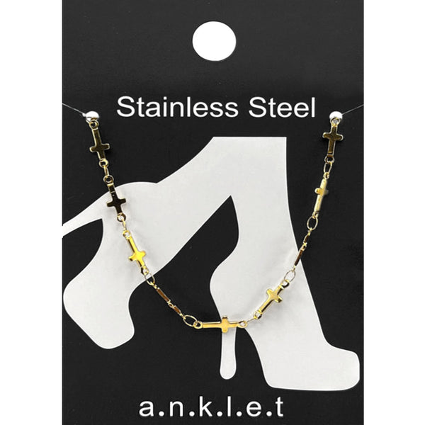 Gold Stainless Steel Cross Link Chain Anklet