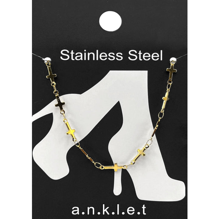 Gold Stainless Steel Cross Link Chain Anklet