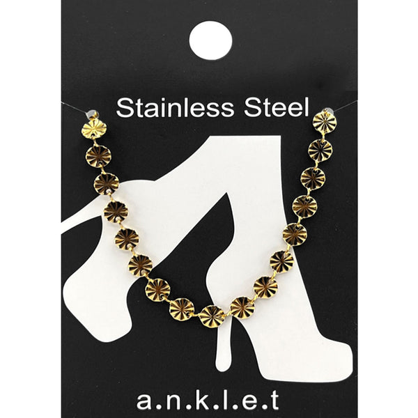 Gold Stainless Steel Textured Disc Link Chain Anklet
