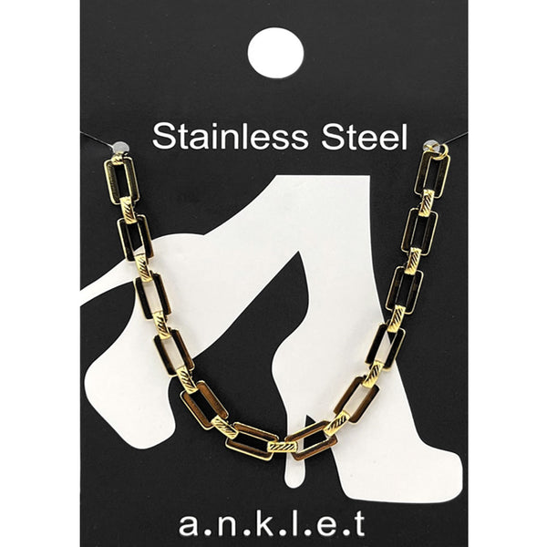 Gold Stainless Steel Rectangular Link Chain Anklet
