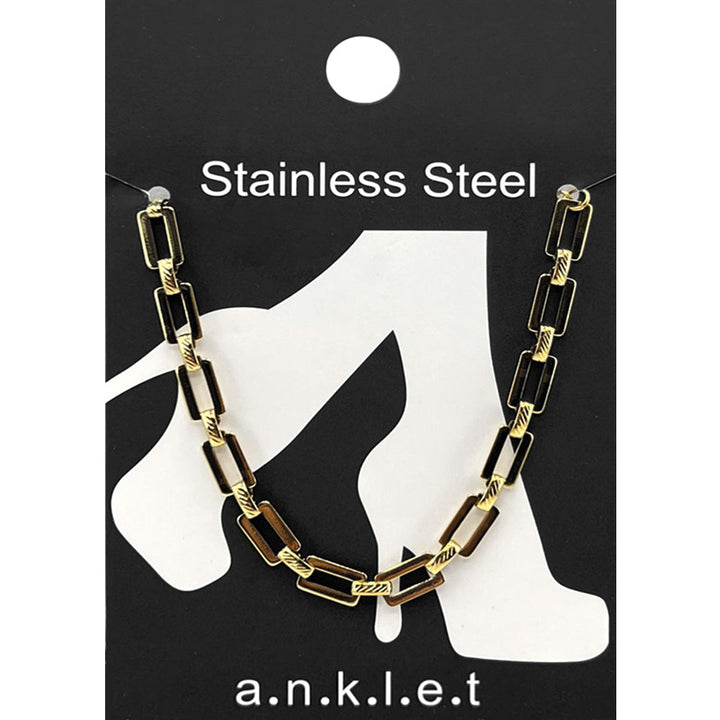 Gold Stainless Steel Rectangular Link Chain Anklet