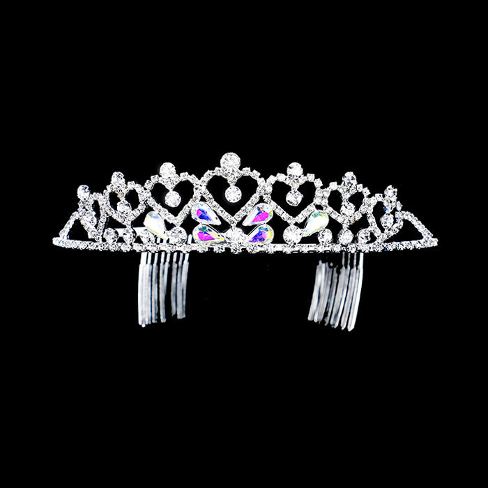 Clear Silver Crystal Rhinestone Pave Heart Princess Tiara, These heart princess tiara is a classic royal tiara made from gorgeous rhinestone accented is the epitome of elegance. Exquisite design with gorgeous color and brightness, makes you more eye-catching in the crowd and also it will make you more charming and pretty without fail.