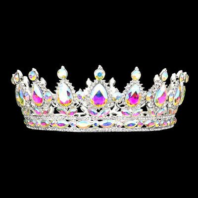 Ab Silver Teardrop Stone Accented Crown Tiara, This crown tiara is a classic royal tiara made from gorgeous stone accented is the epitome of elegance. Exquisite design with beautiful color and brightness makes you more eye-catching in the crowd and will make you more charming and pretty without fail.