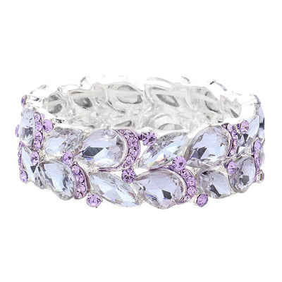 Amethyst Teardrop Stone Cluster Embellished Stretch Evening Bracelet is an eye-catching accessory. It features teardrop-shaped embellishments and sparkly stones clustered together to create a glamorous and sophisticated finish. The stretch fit makes it comfortable to wear for any special occasion or making an exclusive gift.