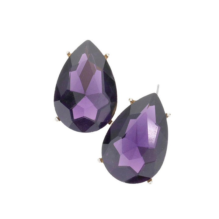 Amethyst Teardrop Stone Evening Earrings, This teardrop stone earring put on a pop of color to complete your ensemble. Teardrop Stone and sparkling design give these stunning earrings an elegant look. Classic, elegant evening earrings for a special occasion, ideal for parties, weddings, graduation, and holidays, pair these evening earrings with any ensemble for a polished look. These earrings pair perfectly with any ensemble from business casual, to a night out on the town or a black-tie party.