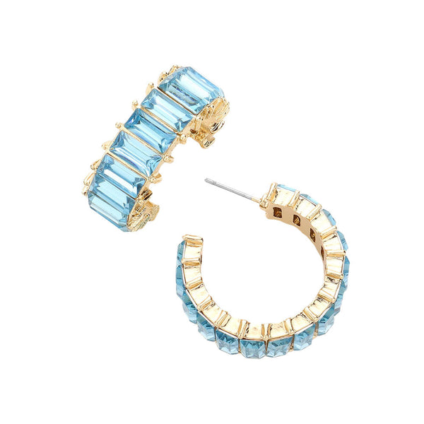 Aqua Baguette Stone Cluster Hoop Evening Earrings, complete your look with these hoop earrings on special occasions. These beautifully unique designed earrings with beautiful colors are suitable as gifts for wives, girlfriends, lovers, friends, and mothers. An excellent choice for wearing at outings, parties, events, etc.