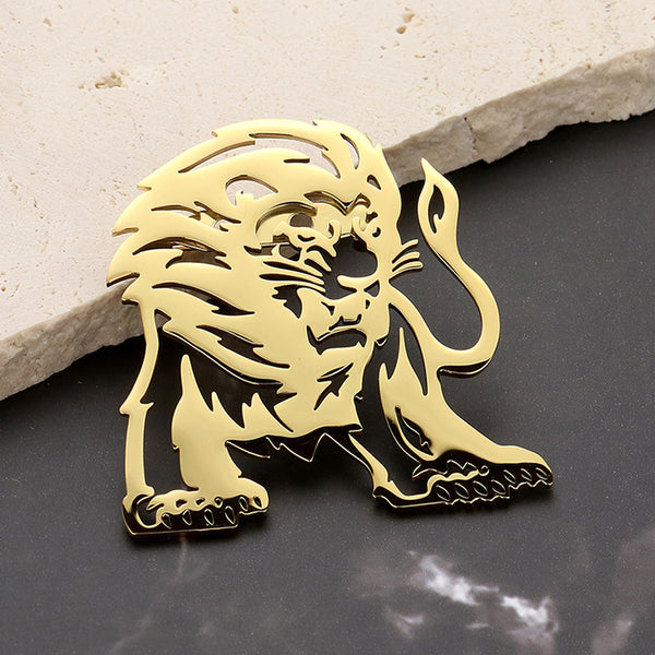 Gold Stainless Steel Cutout Lion Pin Brooch