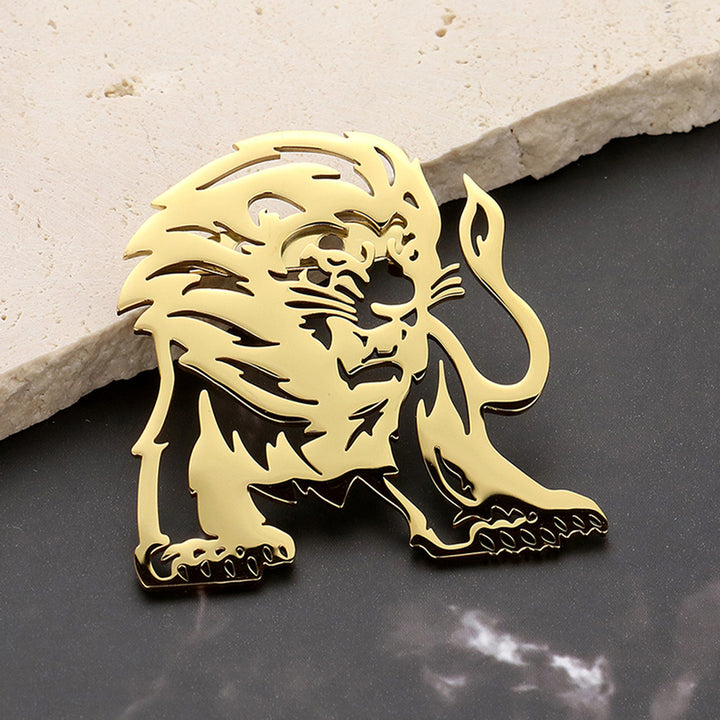 Gold Stainless Steel Cutout Lion Pin Brooch