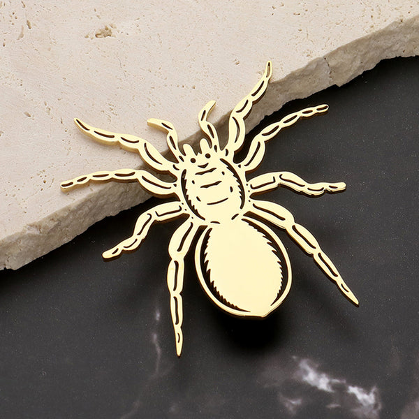 Gold Stainless Steel Cutout Spider Pin Brooch
