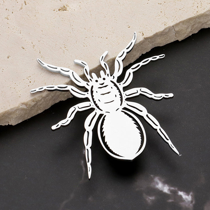 Silver Stainless Steel Cutout Spider Pin Brooch